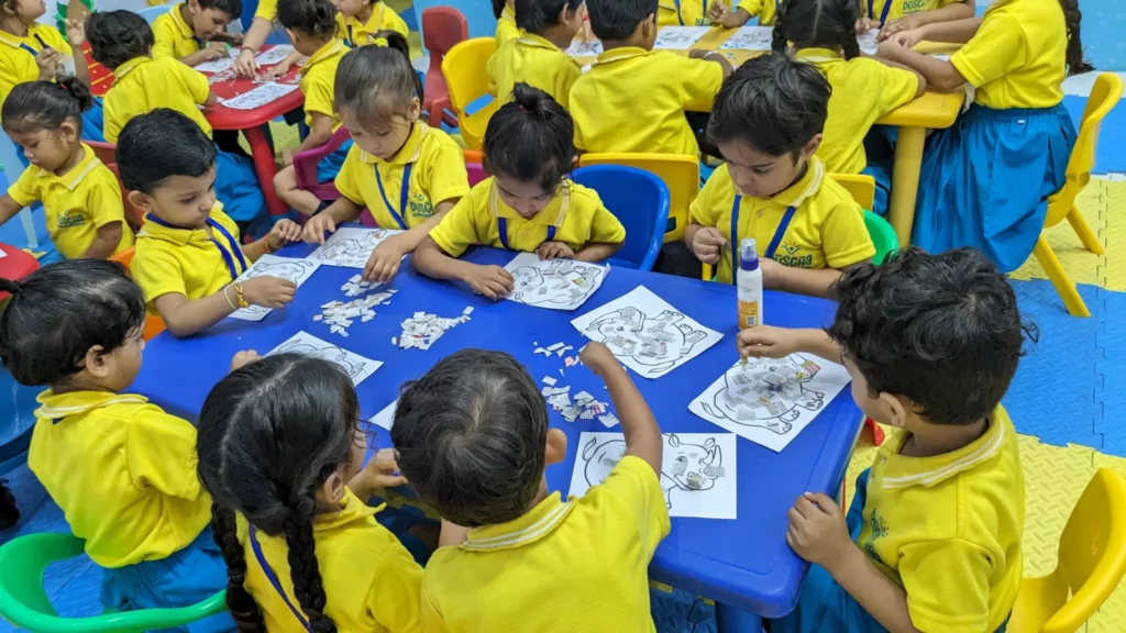 Kids engaged in creative activities at Duscha Preschool and Daycare, Rajni Khand, Lucknow